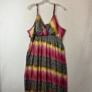 Myth NYC‎ dress sz 1X maxi chiffon smocked colorful ombre animal print spaghetti